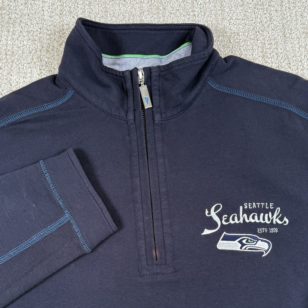 Tommy Bahama Men's Medium Seattle Seahawks Blue 1/4 Zip Pullover Sweater